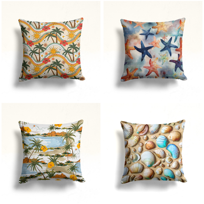 Tropical Sun and Palm Trees Design, Vintage Island Cushion Cover