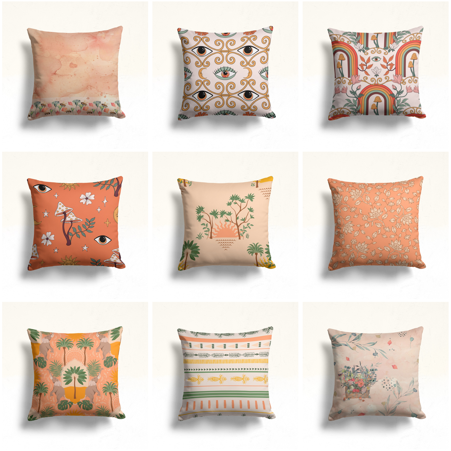 Pastel, Watercolor Garden Cushion Cover, Mystical Eyes Dekor