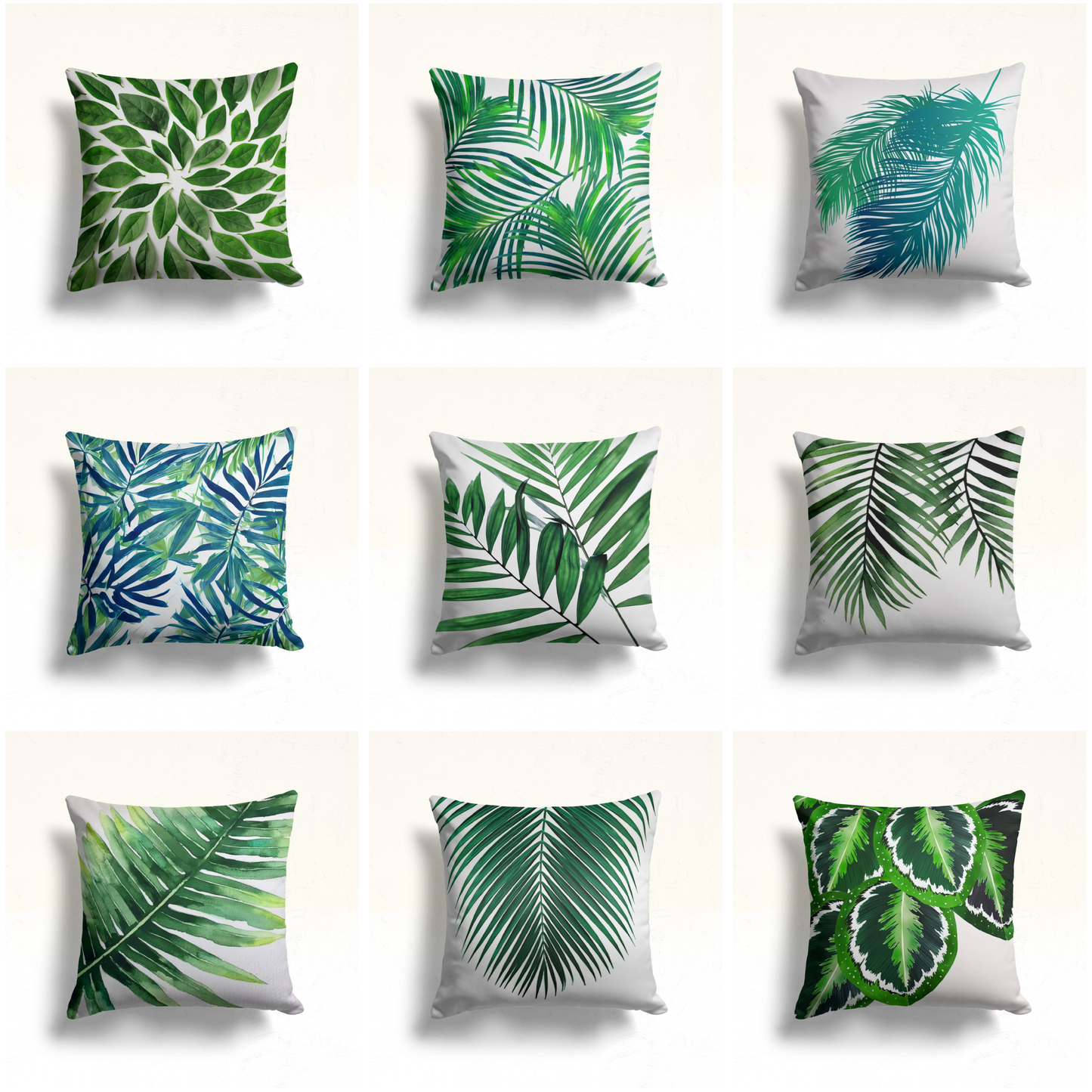 Green Leaf Mandala Cushion Cover, Abstract Leaves Design