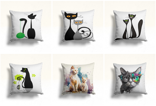 Black Cats Artwork Cushion Cover, Watercolor Cat and Kitten