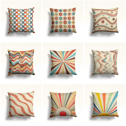 Vintage Checkered Pattern Cushion Cover, Retro Floral Squares